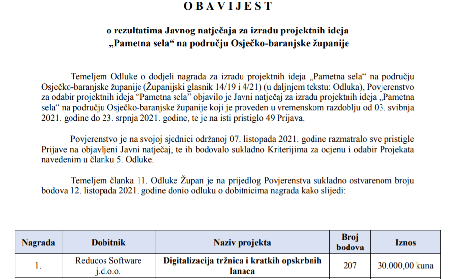 Uspjeh na županijskom natječaju 'Pametna sela'